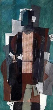 350 人の有名アーティストによるアート作品 Painting - パイプを持つ男 1911 キュビズム パブロ・ピカソ